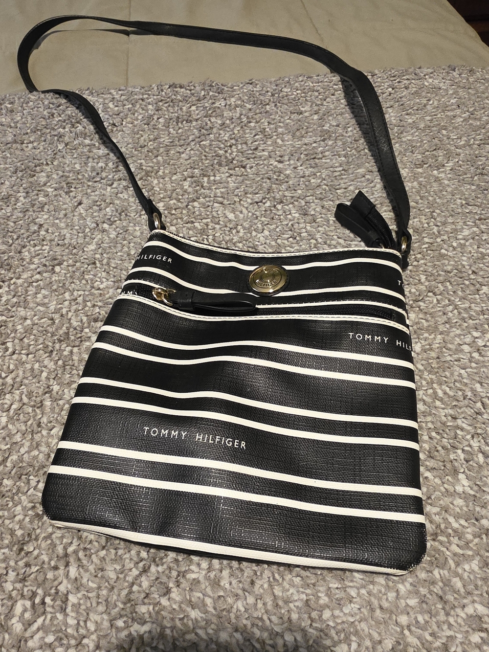 Tommy Hilfiger Black & White Stripe Crossbody Bag
